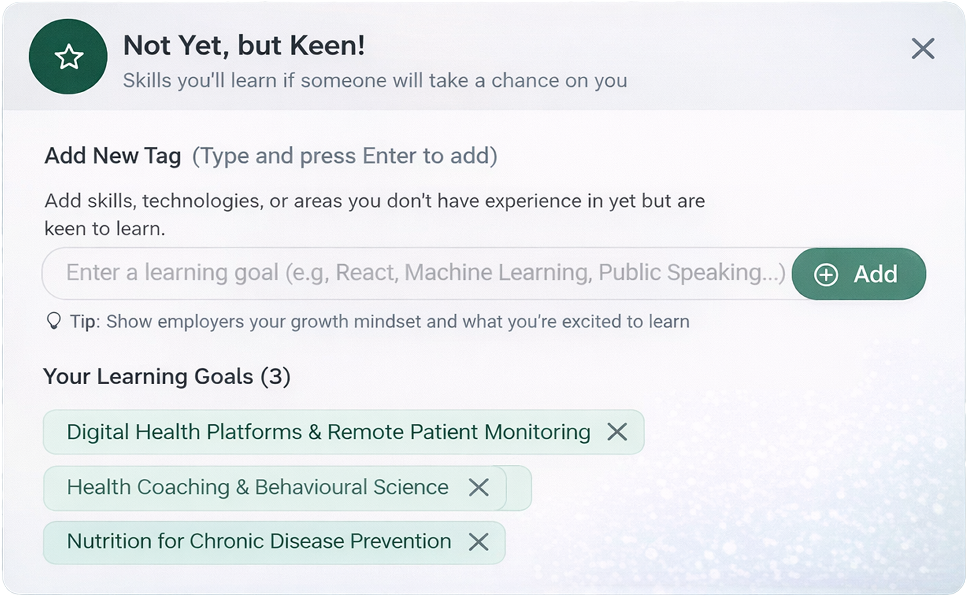 Future goals profile module